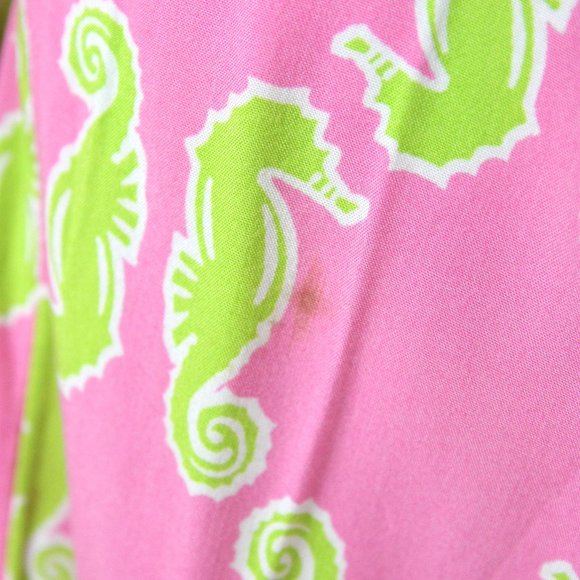 Crown & Ivy Small Seahorses Boho Poet's Blouse Tunic Top w Green Crochet Trim - Picture 7 of 9